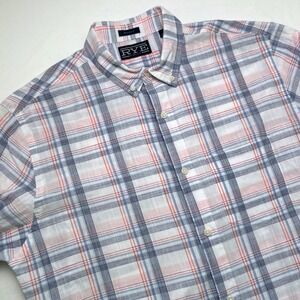 Hawker Rye Men Regular Fit Plaid Button Down Shirt Size L Blue Pink White Office